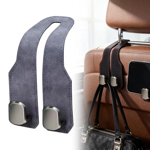 Car Seat Back Storage Hook, 2026 New Car Seat Headrest Hook for Purses and Bags, Leather Car Seat Back Storage Hooks, Car Seat Hangers Organization Accessories (Grey 1pcs) - color: Grey 1pcs