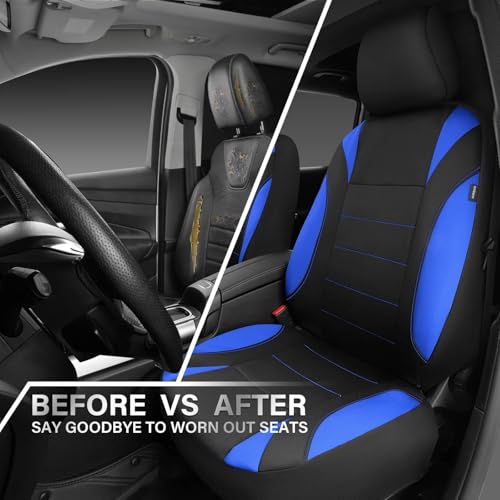 CAR PASS Neoprene Wetsuit Seat Covers, Waterproof Car Seat Covers Full Sets with 5mm Composite EVA, Universal Fit for Car Sedan, SUV Trucks Anti Slip with Airbag Compatible(Black Blue - color: Blue full sets