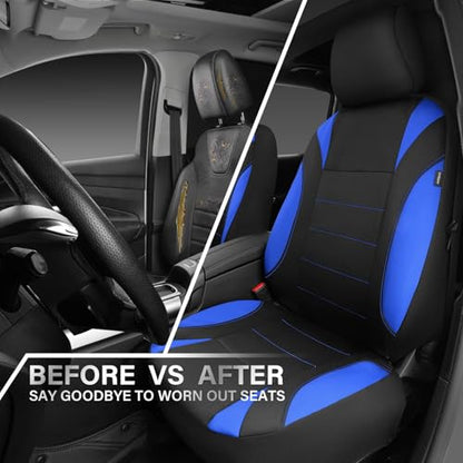 CAR PASS Neoprene Wetsuit Seat Covers, Waterproof Car Seat Covers Full Sets with 5mm Composite EVA, Universal Fit for Car Sedan, SUV Trucks Anti Slip with Airbag Compatible(Black Blue - color: Blue full sets