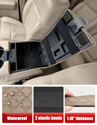 KBH Center Console Armrest Cushion Cover for Ford F150 2004 2005 2006 2007 2008 2009 2010, 40/20/40 Jump Seat, Vinyl Leather Trim, Anti-Scratch, Beige