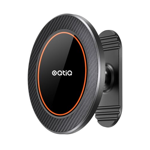 OQTIQ for MagSafe Car Mount - 17 N54 Magnets, 360° Rotation Magnetic Phone Holder for Dashboard, Compact & Space-Saving, Compatible with iPhone 17/16/15/14/13/12 - color: Orange-MagSafe