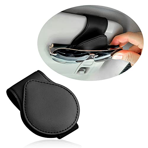 OFBAND Magnetic Sunglass Holder for Car Visor,PU Leather Car Sunglass Holder Organizes Glasses Tickets Cards & Keeps Car Tidy,Universal Car Accessories Interior (Black) - color: Black