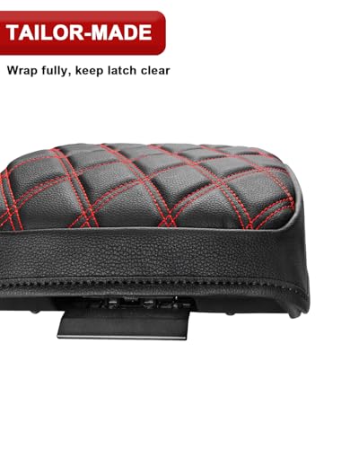 KBH Center Console Armrest Cover for Toyota Tacoma 2024 2025 2026, Vinyl Leather Trim, Durable Middle Console Protector, Anti-Scratch - size: Toyota Tacoma 2024-2026, Black-red stitch