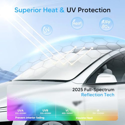 KUST Windshield Sun Shade for Rivian R1T R1S Accessories 2022-2025 2026 Sunshade Window Sun Visor Protector Foldable Blocks UV Rays Keep Your Car Cooler - size: FOR | Rivian R1T 2022-present