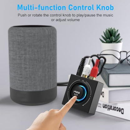 YMOO B06T3 Bluetooth 5.3 Receiver, 100ft RCA Bluetooth Audio Adapter for 3.5mm Jack AUX HiFi Home Stereo/Speaker from Smartphone/Tablet/Laptop, Dual Link for Two Speakers, SBC AAC Audio - color: Black