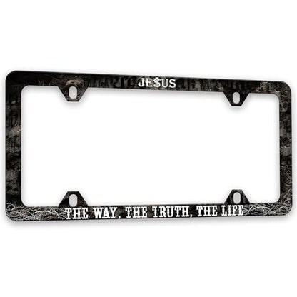 Jesus The Way The Truth The Life License Plate Frame Christian License Plate Holders Funny Auto Accessory Bracket Stainless Steel License Plate Frames with Screws for Women Men 6x12 Inch 4 Holes - color: Jesus The Way The Truth The Life