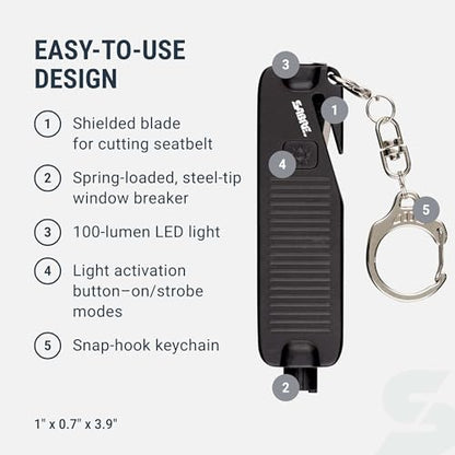 Sabre Safe Escape™ 3-in-1 Car Escape Tool for Car Safety with Spring-Loaded Window Breaker, No Swing Required, Seat Belt Cutter, LED Flashlight, Compact Auto Safety Tool for Emergencies - color: Black
