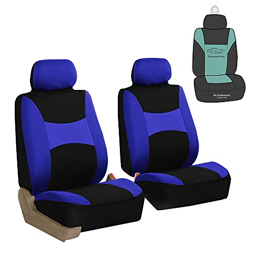 FH Group Universal Car Seat Covers Front Set for SUV Truck Sedan Vans | All-Purpose Cloth Seat Cover Set Airbag Compatible Washable Split Bench Protector Interior Upgrade - Blue - color: Blue, size: Front Set