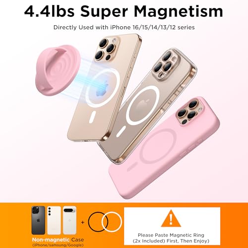 Magnetic Phone Grip Ring Holder, Liquid Silicone Magnet Cell Phone Grip Finger Loop, Compatible with Magsafe, Back of Phone for iPhone 17/16/15/14/13/12 Series, Pink - color: Pink