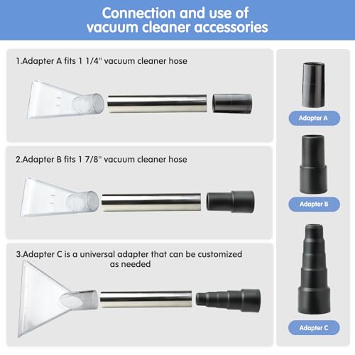 Universal Clear Vacuum Extraction Accessory with 1-1/4“,1-7/8” and 2-1/2” Adapter,Compatible with All Shop Vac Extractor,Wet Dry Vacuum Cleaner Attachments for Upholstery,Carpet Cleaning,Car Detailing - size: Large+small