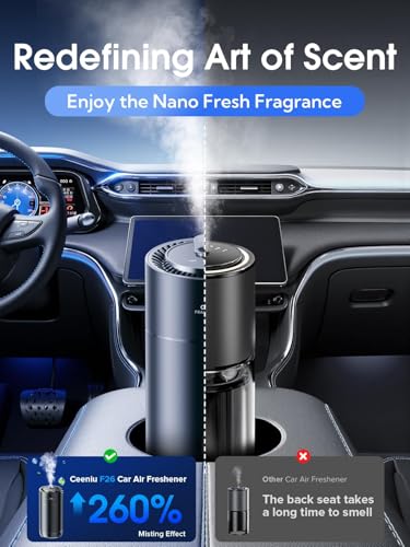 Ceeniu Smart Car Air Fresheners, New smell experience by Ultrasonic mist, Auto On/Off, Powerful Built-in Battery, Long lasting natural fragrance, Adjustable car freshener, Bamboo scent - style: Bamboo Forest