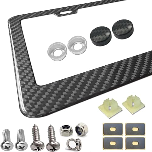 Aootf Carbon Fiber License Plate Frame- Handcrafted of 100% Real Carbon Fiber Cloth Wrap Stainless Steel Frame | Rustproof License Plate Screws with CF Screw Caps | Gloss Black 2 Holes | 1 Pack - style: 1 Pack-Wide Edge 2 Hole