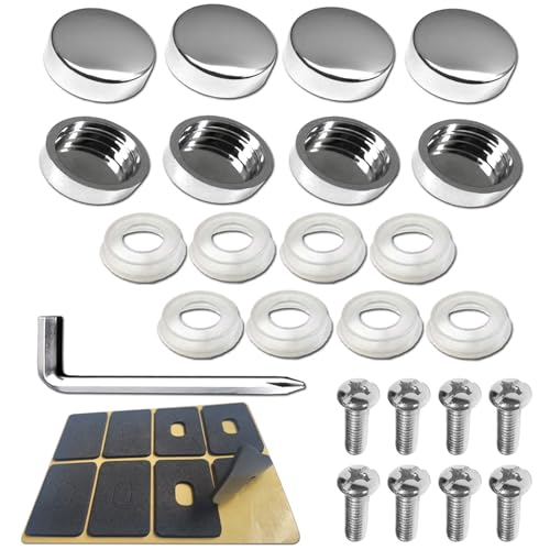 BGGTMO Chrome License Plate Screw Caps-Gloss Finish Screw Covers and License Plate Bolts, Rust Resistant License Plate Frames Hardware, Machine Plate Bolt Fastener Kits - color: Screw Caps-Chrome