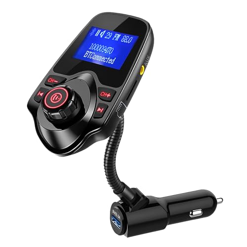 ONN Upgraded 2026 Bluetooth Car FM Transmitter, 1.44” LCD Display, Flexible Gooseneck, Hands-Free Calling, Dual USB Fast Charger, AUX & Micro SD Support for Cars, SUVs & Trucks