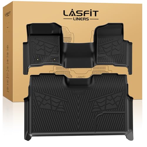 LASFIT Floor Mats for Ford F-150 2011-2014 SuperCrew 1st Row w/o Center Console Carpet Floor All Weather Protector Car Liners TPE Truck Mats, Front & Rear Rows, 3pcs Black - style: 1) F-150 SuperCrew| 11-14 | 2Rows w/o Center Console