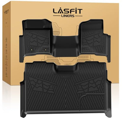 LASFIT Floor Mats for Ford F-150 2011-2014 SuperCrew 1st Row w/o Center Console Carpet Floor All Weather Protector Car Liners TPE Truck Mats, Front & Rear Rows, 3pcs Black - style: 1) F-150 SuperCrew| 11-14 | 2Rows w/o Center Console