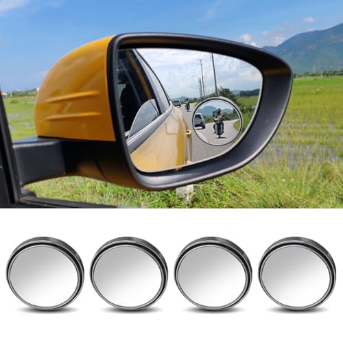 4PCS Car Blind Spot Mirror, 360° Wide Angle Convex Mirrors with Adjustable Frame, 2" Round Rear View Mirror, Adhesive HD Glass Side Mirror for Most Cars Trucks SUVs (Silver) - color: Silver