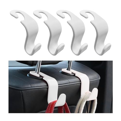 povtii 4PCS Car Seat Headrest Hook, Auto Back Seat Hanging Storage Organizer, Vehicle Seatback Hanger Holder for Purse Handbag Coat Umbrella, Universal Interior Car Accessories (White) - color: White