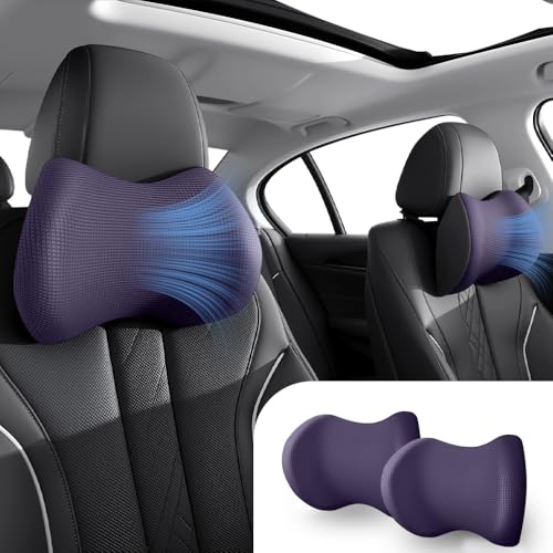 2Pack Car Neck Pillow - No Pressure & Odorless Memory Foam Car Headrest Pillow for Pain Relief, Ergonomic Support with Adjustable Strap & Breathable Removable Cover, Universal Fit(Purple) - color: Purple