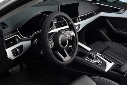 KAFEEK Black Steering Wheel Cover Men Women Universal 15 inch, Black Microfiber Leather, Odorless, Breathable, Durable Leather Cover with Anti-Slip Lining - color: black3