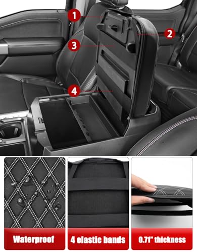 KBH Center Console Armrest Cover for Ford F250 F350 F450 F550 2023-2026 Super Duty, Bucket Seat Console, Arm Rest Lid Box Covering Cushion Pad, Anti-Scratch, Black-Gray Stitch - size: Bucket Seat, 23-26 F250-F550, Gray Stitch