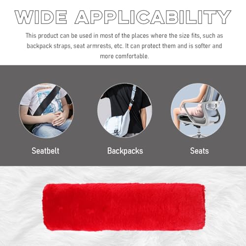 2 PCS Seat Belt Shoulder Pads, Soft Fluffy Plush Seat Belt Shoulder Strap Covers, Comfy Warm Seat Belt Strap Cover Shoulder Cushion for Adult Children, Car Accessories (Red) - color: Red