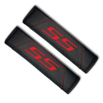 2Pcs Carbon Fiber Leather Seat Belt Cushions Shoulder Pad Soft for Chevy Malibu Impala Camaro SS Accessories,Car Seat Belt Pads Safety Belt Cover Pad (Black SS) - color: Black SS