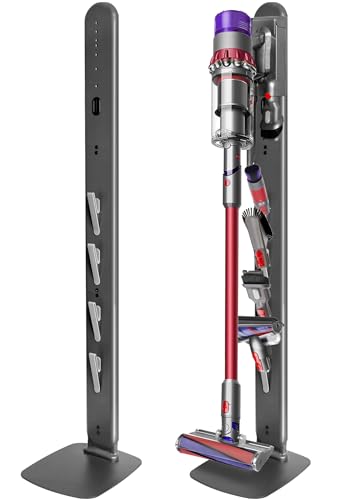 Sturdy Metal Vacuum Stand for Dyson Gen5 V15 V12 V11 V10 V8 V7 V6, Freestanding Standing Holder w/Hidden Cable Design & 4 Hooks, Space-Saving Storage Rack for Cordless Vacuums, Deep Gray - color: Deep Gray, size: 4 Hooks