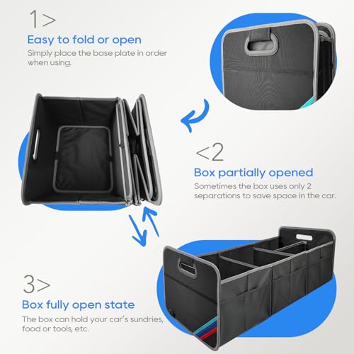 XL Car Trunk Organizer, 4 Compartments, 94L Capacity, Oxford Polyester 600D Material, Easy Fold and Store, Prevents Sliding - size: XL Storage Box -80