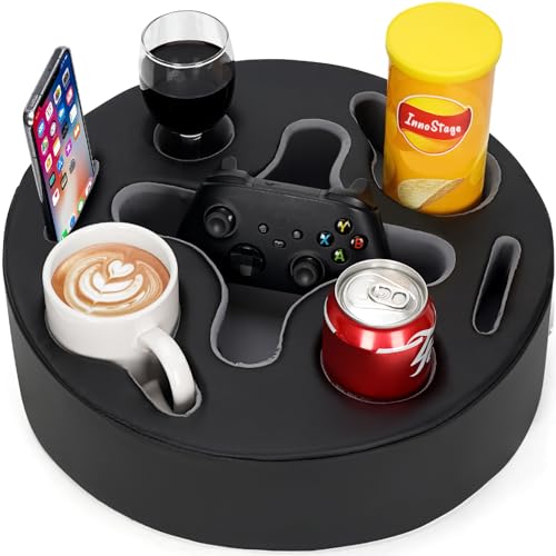 INNO STAGE Couch Cup Holder Pillow-Sofa Cup Holder | Couch Caddy Drinks Cupholder Tray for Bed, Rv, Tv, Car, Man Cave, Backseat for Remote, Snacks (PU Black, 13.7 x 13.7 inch) - color: PUBlack, size: 13.7 x 13.7 inch