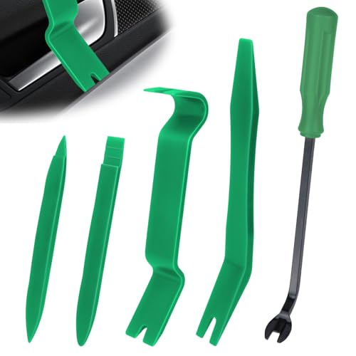 BFXM 5PCS Auto Trim Removal Tool kit, Car Clip Pry Tools Kit No Scratch Plastic, Car Door Panel Rivet Pliers Tool Kit, Automotive Interior Fastener Puller Remover Body Repair Set for Car - color: green