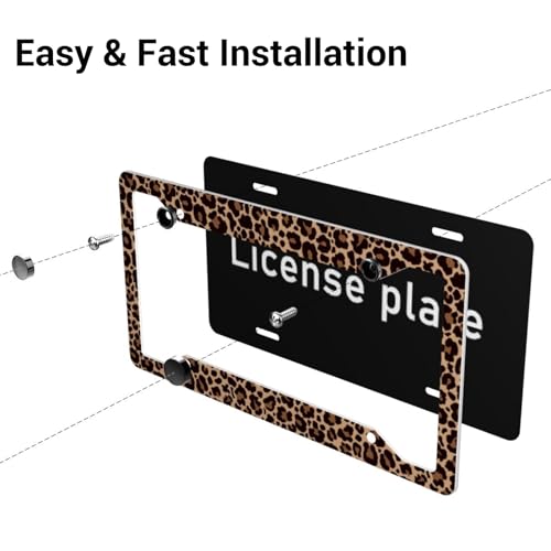 Leopard Aluminum Car License Plate Frame, 2 PC Cheetah Print License Plate Covers, Standard Durable License Plate Holders for Women & Men, Car Accessories 4 Holes with Screws 12.3 X 6.3 in - color: Leopard