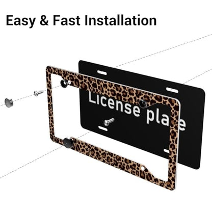 Leopard Aluminum Car License Plate Frame, 2 PC Cheetah Print License Plate Covers, Standard Durable License Plate Holders for Women & Men, Car Accessories 4 Holes with Screws 12.3 X 6.3 in - color: Leopard