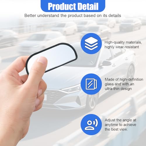 2PCS Blind Spot Car Mirrors, HD Shatterproof Glass Wide Angle Convex Side Mirror, Up&Down Adjustable, Framed Car Auxiliary Rearview Mirror for Cars SUV Truck Motorcycle & Parking(Rectangular) - size: 3R-066