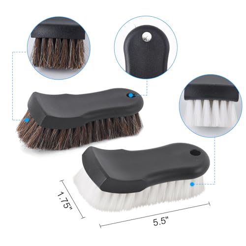 Upholstery Brush, Upholstery Brush Set, Leather Cleaning Brush, Carpet Brush Car Cleaning Brush, Long Bristle Horse Hair Car Cleaning Brush for Car Interior Leather Seat and Home Furniture