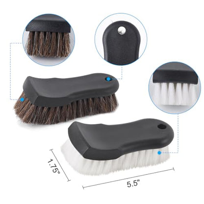 Upholstery Brush, Upholstery Brush Set, Leather Cleaning Brush, Carpet Brush Car Cleaning Brush, Long Bristle Horse Hair Car Cleaning Brush for Car Interior Leather Seat and Home Furniture