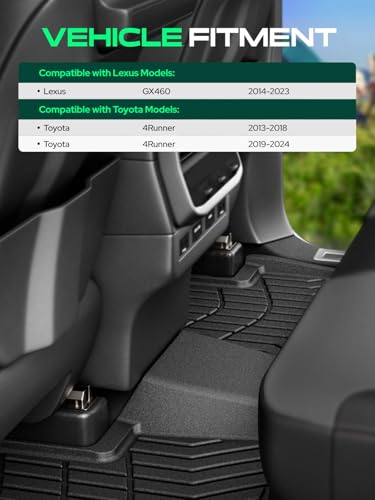 YHTAUTO Floor Mats Fit 2013-2024 Toyota 4Runner & 2014-2023 Lexus GX460, TPE All Weather Floor Liner Odorless Custom Fit Car Mats Liner, 1st & 2nd Row, Set of 3 - size: For 2014-2022 Gx