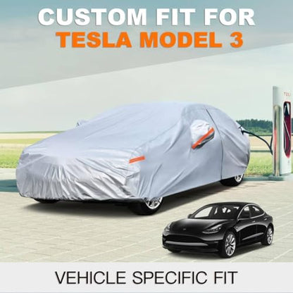 Kayme 6 Layers Car Cover Custom Fit for (2017-2023) Tesla Model 3 Waterproof All Weather for Automobiles,Outdoor Full Cover Rain Sun UV Protection - size: Custom Fit Tesla Model 3