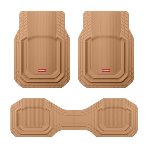 Coverado Car Floor Mats Heavy Duty, Deep Dish All-Weather Beige Mats, Universal Waterproof Trim to Fit Automotive Mats for Cars SUV Trucks, Durable Floor Liner Car Accessories, Full Sets, 3pcs - color: Beige