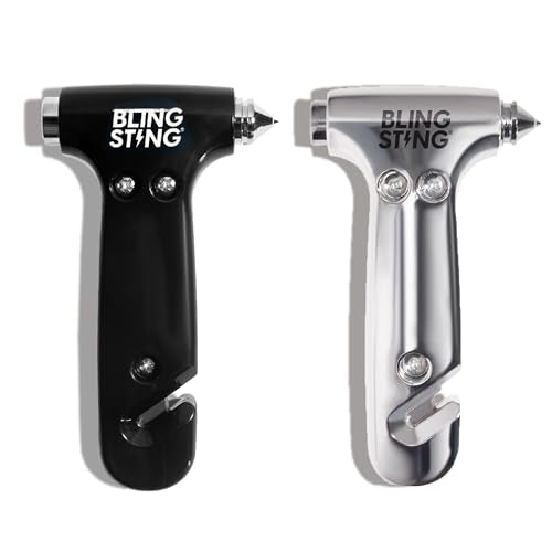 BLINGSTING Car Emergency Escape Hammer, Seatbelt Cutter, Window Breaker Tool, Interior Visor Strap, New Driver Vehicle Safety Essentials, Cute Car Accessories for Women - Black & Silver, 2 Count - color: Black & Silver