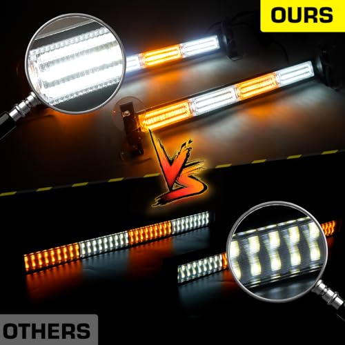 2x17.7 Traffic Advisor Light Bar w/Digital Display Controller Windshield LED Emergency Strobe Visor Safety Warning Hazard Flashing Lights for Firefighter Police Trucks Vehicles, Amber/White - color: #01 Amber/White