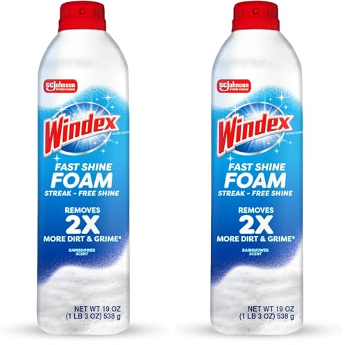 Windex Fast Shine Foam Glass Cleaner, No-Drip Aerosol Cleaning Spray, 19 oz. (Pack of 2) - size: 19 Fl Oz (Pack of 2)