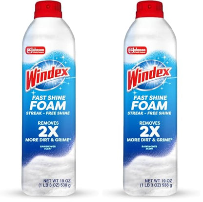Windex Fast Shine Foam Glass Cleaner, No-Drip Aerosol Cleaning Spray, 19 oz. (Pack of 2) - size: 19 Fl Oz (Pack of 2)
