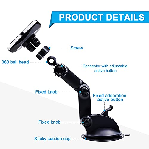 Magnetic Phone Car Mount, Universal Dashboard Windshield Car Phone Mount Holder with Upgraded 3.2" Suction Cup,8 Strong Magnets Compatible with iPhone 11 Pro X XS Max XR Galaxy Note10 S10 (B)