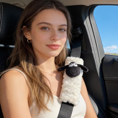 2 PCS Seat Belt Cover Pad, Cute Kawaii Sheep Seatbelt Covers for Kids, Winter Plush Fluffy Soft Seat Belt Cover, Seatbelt Cushion,Car Seat Strap Pads (H-Sheep) - color: H-Sheep