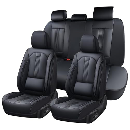 Huidasource Seat Covers, Car Seat Covers Nappa Leather with Lumbar Support, Side Elastic Fabric, Velcro Adjustable, Airbag, Ventilation Heating Child Seat Universal Fit for Most Cars SUV Trucks, Black - color: FS# Black01, size: 5pcs Full Set