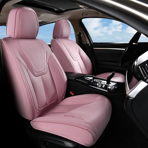 FLORICH Front Car Seat Covers, Luxury Waterproof Faux Leather Seat Covers Cushion, Breathable Car Seat Cover Protectors Universal Fit for Most 5 Seats Vehicles - Pink - color: Pink, size: Frontpair