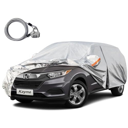 Kayme SUV Car Cover Waterproof All Weather with Lock and Zipper, Outdoor Sun Uv Rain Protection, Fit Audi q3, BMW X1, Honda hrv, Hyundai Tucson Etc (Up to 180 Inch) H11 - color: Silver, size: H11 Fit SUV Jeep, Length (Up to 180 Inch)