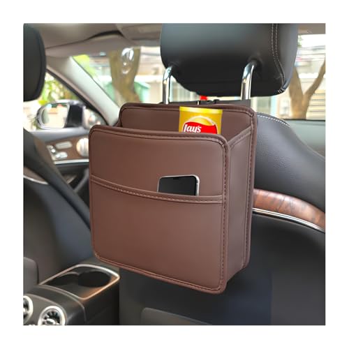 Zpana Car Seat Back Organizer, Leather Multipurpose Hanging Vehicle Backseat Headrest Storage Bag, Automotive Pouch Pocket Organizer for Kids & Adults, Universal for Truck SUV Sedan (Brown) - color: Brown