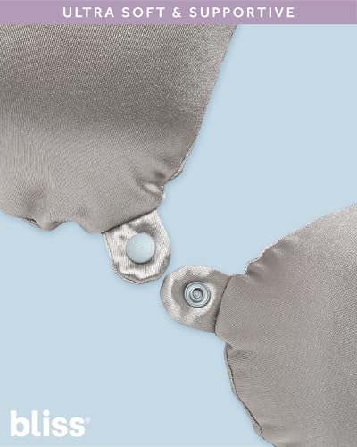 Bliss Neck Pillow Set - Lightweight U-Shaped Memory Foam Satin Travel Neck Pillow with Snap Closure and Matching Eye Mask for Airplane, Car, Office, and Camping, Silver - color: Silver